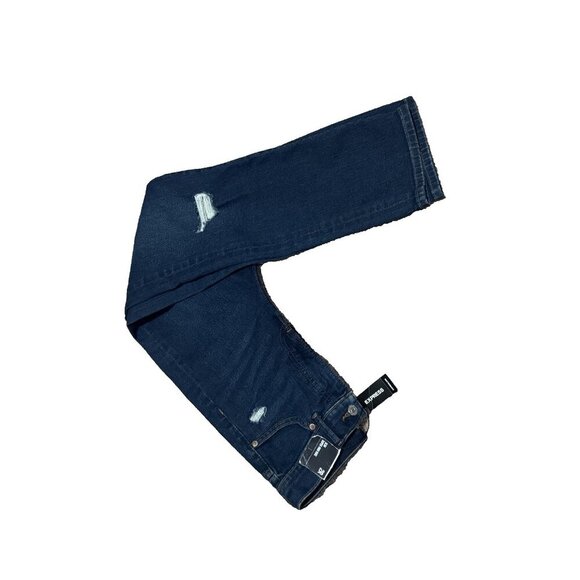 Express Women's Super Slim High Rise 2R Distressed Dark Blue Denim Jeans - Picture 4 of 6